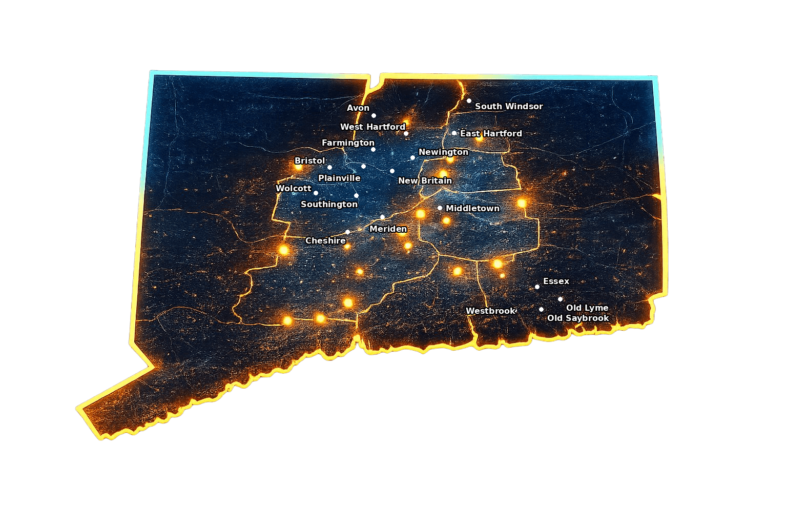 Map of TruComfort Heating and Cooling service coverage near Avon, Connecticut
